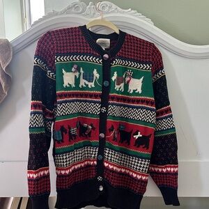 Vintage Susan Bristol Festive Black and Red Dog Pattern Sweater